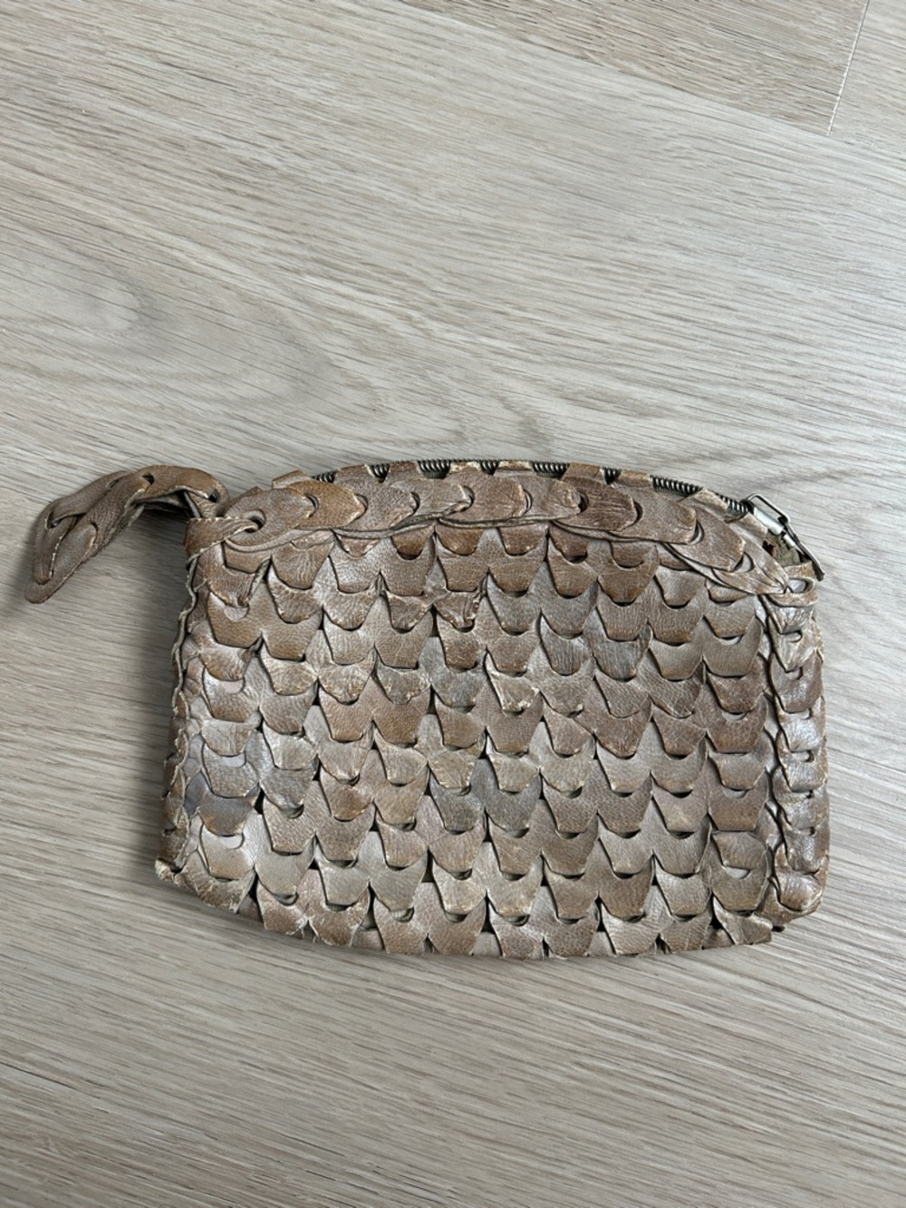 Vintage prentice Metallic Beige Leather Wristlet Pouch
